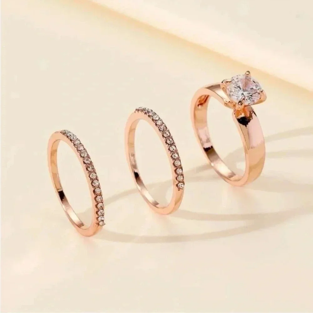 3 piece Rose Gold Diamond Ring Set